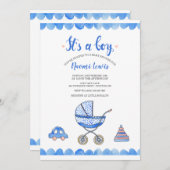 Het is een Boy Baby Carriage Shower Invitation Kaart (Voorkant / Achterkant)