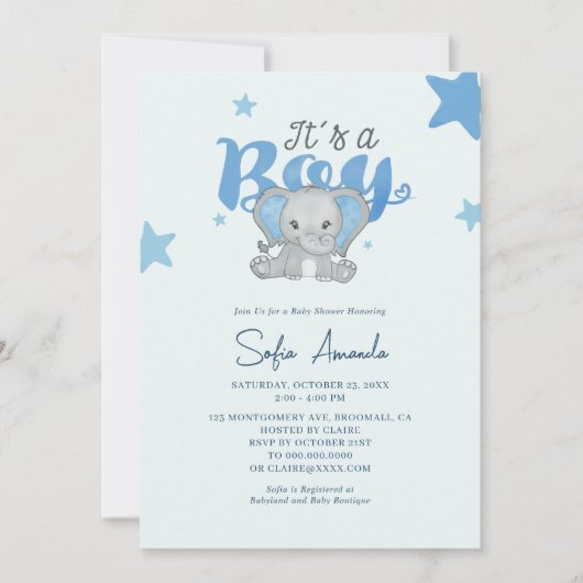Het is een Boy Baby Elephant Baby shower Kaart (Voorkant)