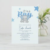 Het is een Boy Baby Elephant Baby shower Kaart (Staand voorkant)