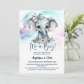 Het is een Boy Baby Elephant Boy Baby shower Kaart (Staand voorkant)