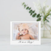 Het is een Boy Baby Geboorte Foto Aankondiging Bri Briefkaart (Staand voorkant)