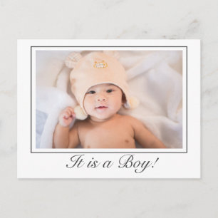 Het is een Boy Baby Geboorte Foto Aankondiging Bri Briefkaart