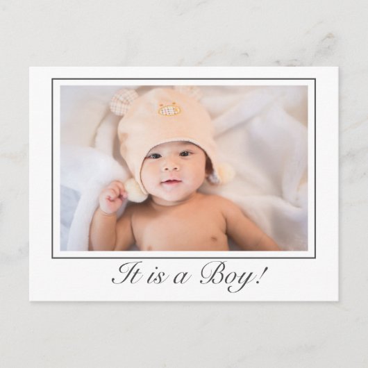Het is een Boy Baby Geboorte Foto Aankondiging Bri Briefkaart (Voorkant)