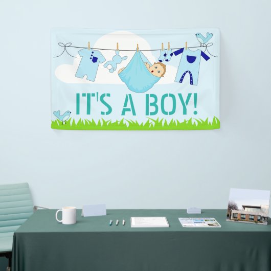 HET IS EEN BOY! (BABY IN CLOTHESLINE) Banner 3' x (Beurs)