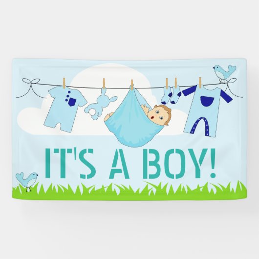 HET IS EEN BOY! (BABY IN CLOTHESLINE) Banner 3' x (Horizontaal)