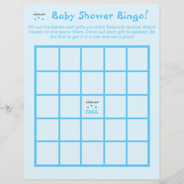 Het is een Boy  Baby shower Bingo (Voorkant)