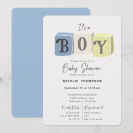 Het is een Boy Baby shower Blocks Blue Kaart