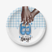 Het is een Boy Baby shower Blue Boy Shoes Papieren Bordje (Voorkant)