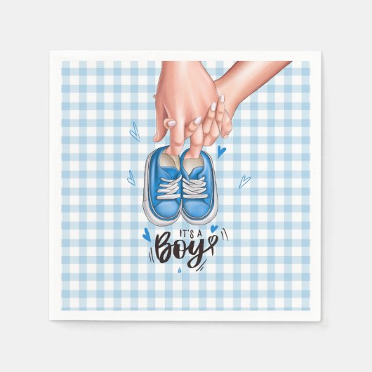 Het is een Boy Baby shower Blue Boy Shoes Servet (Voorkant)