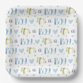 Het is een Boy Baby shower Blue Papieren Bordje