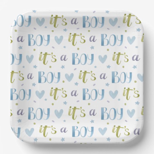 Het is een Boy Baby shower Blue Papieren Bordje (Voorkant)