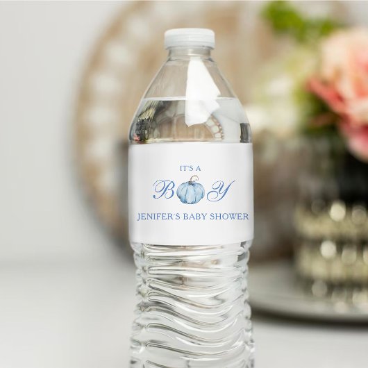 Het is een Boy Baby shower Blue Pumpkin Waterfles Etiket