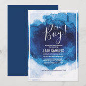 Het is een Boy Baby shower Blue Waterverf uitnodig Kaart (Voorkant / Achterkant)