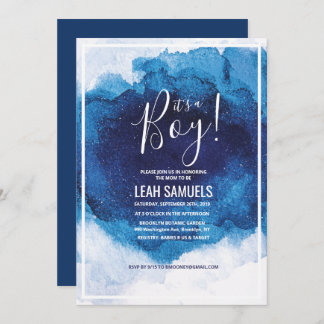 Het is een Boy Baby shower Blue Waterverf uitnodig Kaart