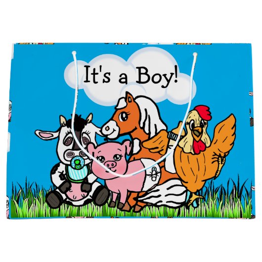 Het is een Boy, Baby shower Boerderijdieren thema Groot Cadeauzakje (Voorkant)