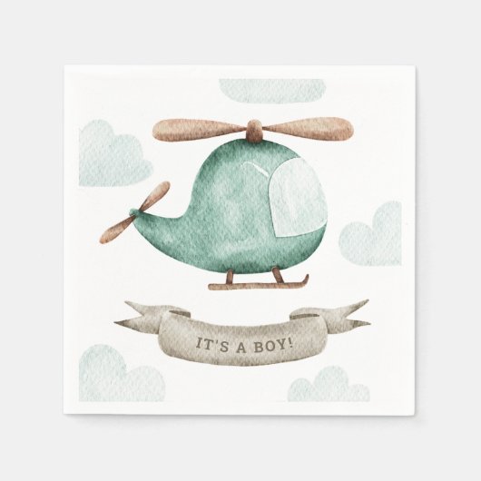 Het is een Boy Baby shower | helikopterpiloot Servet (Voorkant)