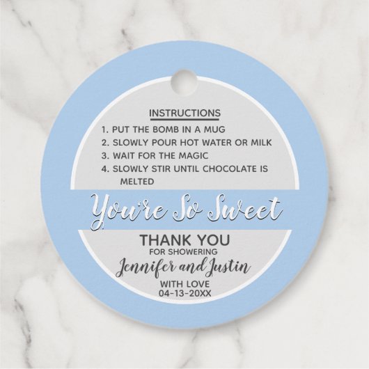 Het is een Boy Baby shower | Hete cacaobom Bedankjes Labels (Achterkant)