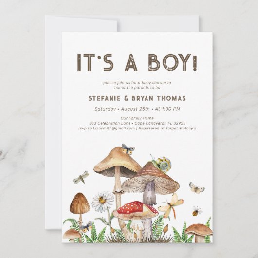 Het is een Boy Baby shower Invitation | grillige b Kaart (Voorkant)
