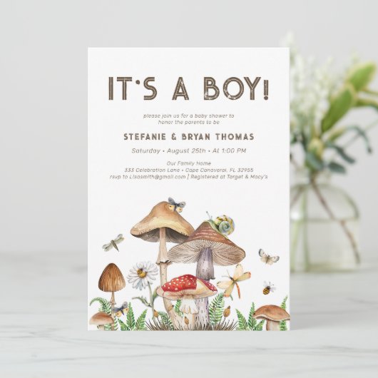 Het is een Boy Baby shower Invitation | grillige b Kaart (Staand voorkant)