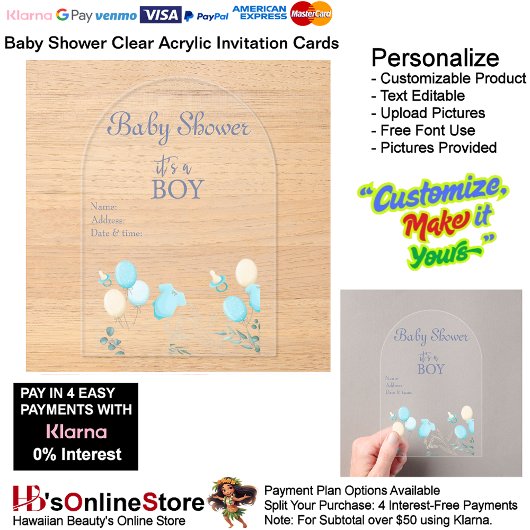 Het is een Boy Baby shower Invitation Kaart 15 Acryl Uitnodigingen