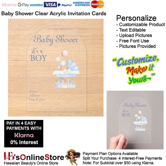 Het is een Boy Baby shower Invitation Kaart 16 Acryl Uitnodigingen