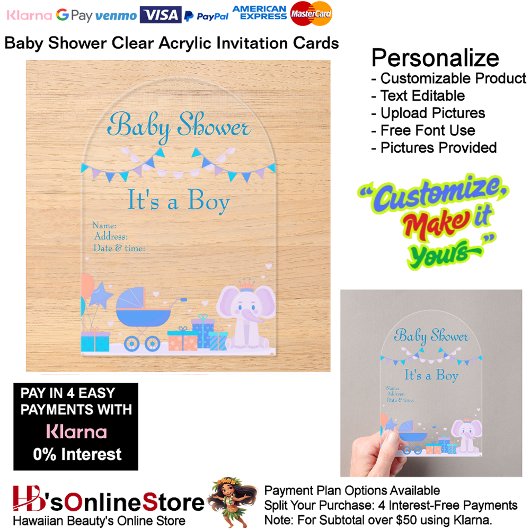 Het is een Boy Baby shower Invitation Kaart 18 Acryl Uitnodigingen