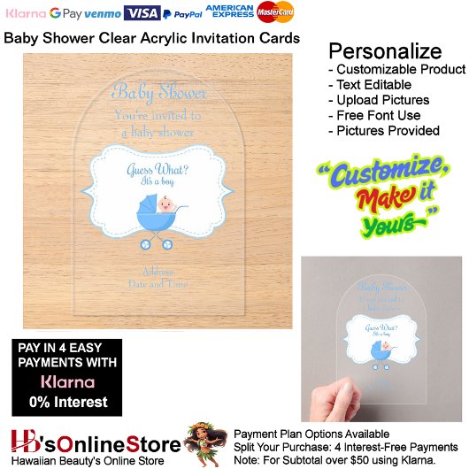 Het is een Boy Baby shower Invitation Kaart 3 Acryl Uitnodigingen