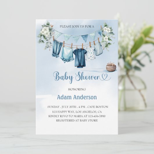 Het is een Boy Baby shower met Blue Laundry Theme Kaart (Staand voorkant)