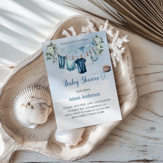 Het is een Boy Baby shower met Blue Laundry Theme Kaart