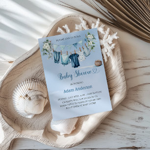 Het is een Boy Baby shower met Blue Laundry Theme Kaart