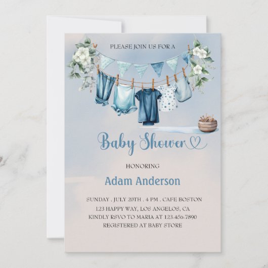 Het is een Boy Baby shower met Blue Laundry Theme Kaart (Voorkant)