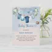 Het is een Boy Baby shower met Blue Laundry Theme Kaart (Staand voorkant)