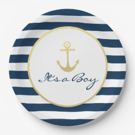 Het is een Boy Baby shower Nautical Navy Stripe Go Papieren Bordje