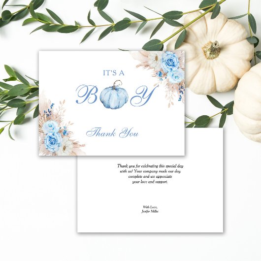 Het is een Boy Baby shower pompoen Bedankkaart