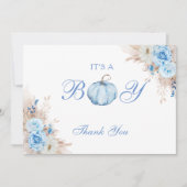 Het is een Boy Baby shower pompoen Bedankkaart (Voorkant)