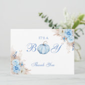 Het is een Boy Baby shower pompoen Bedankkaart (Staand voorkant)