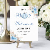 Het is een Boy Baby shower Pumpkin welkom bord Poster