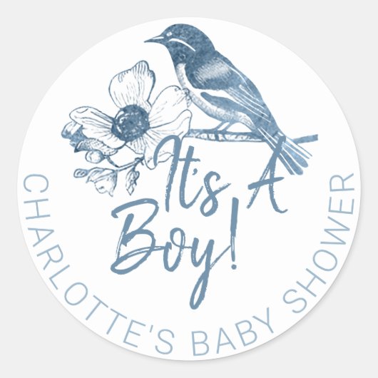 Het is een Boy Baby shower Sticker – Dusty Blue Bi (Voorkant)