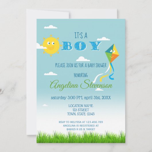 Het is een Boy Baby shower Sun Kite Schattige Spri Kaart (Voorkant)