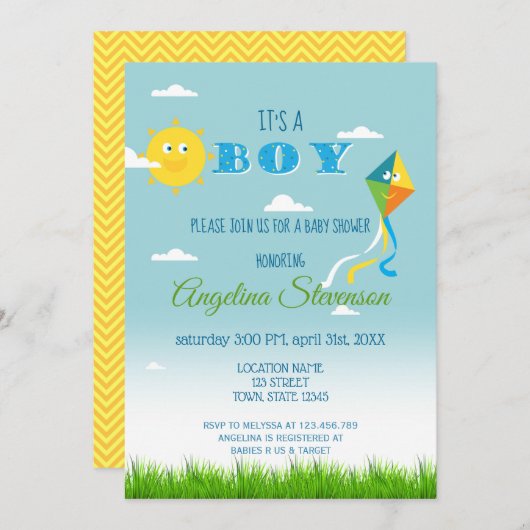 Het is een Boy Baby shower Sun Kite Schattige Spri Kaart (Voorkant / Achterkant)