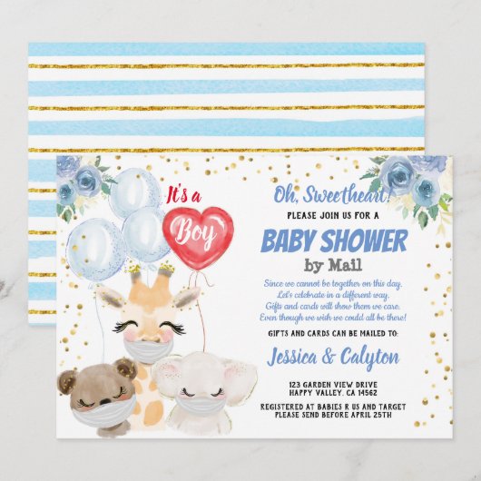 Het is een Boy Baby shower van Mail Cute Animals M Kaart (Voorkant / Achterkant)