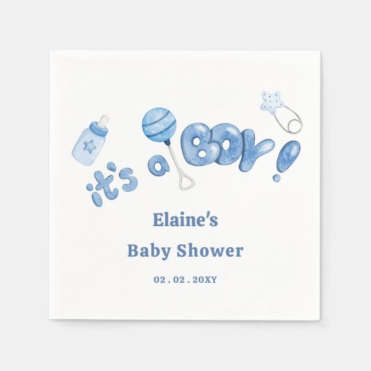 Het is een Boy Baby Things Blue Boy Baby shower Servet (Voorkant)