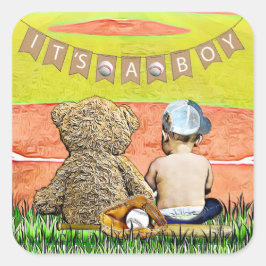 Het is een Boy, Baseball Theme Baby shower Seals Vierkante Sticker