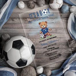 Het is een Boy Bearly Wait Soccer Player Baby show Acryl Uitnodigingen