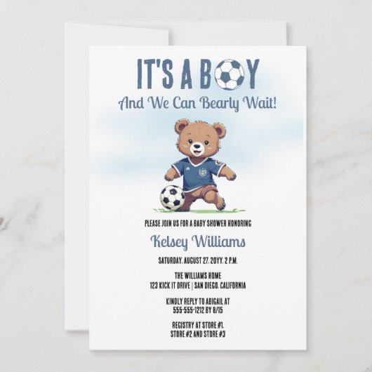 Het is een Boy Bearly Wait Soccer Player Baby show Kaart (Voorkant)