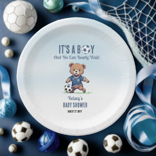 Het is een Boy Bearly Wait Soccer Player Baby show Papieren Bordje