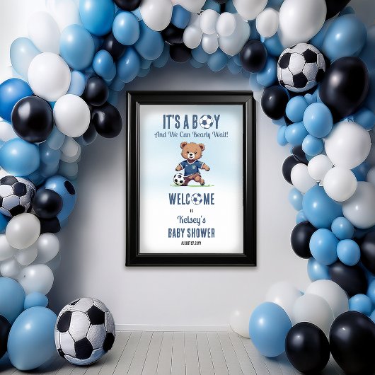 Het is een Boy Bearly Wait Soccer Player Baby show Poster