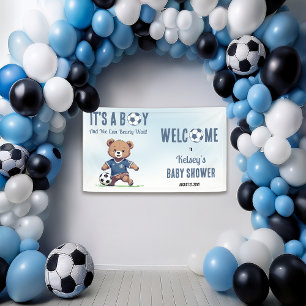 Het is een Boy Bearly Wait Soccer Player Baby show Spandoek