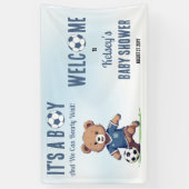 Het is een Boy Bearly Wait Soccer Player Baby show Spandoek (Verticaal)