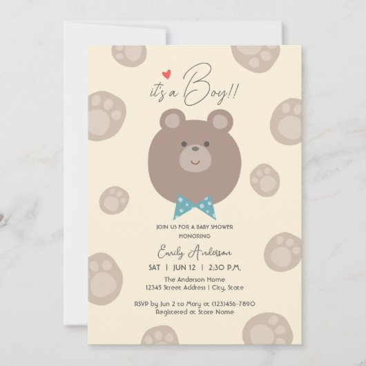 Het is een Boy Beary Schattige Bruin Teddy Bear Ba Kaart (Voorkant)